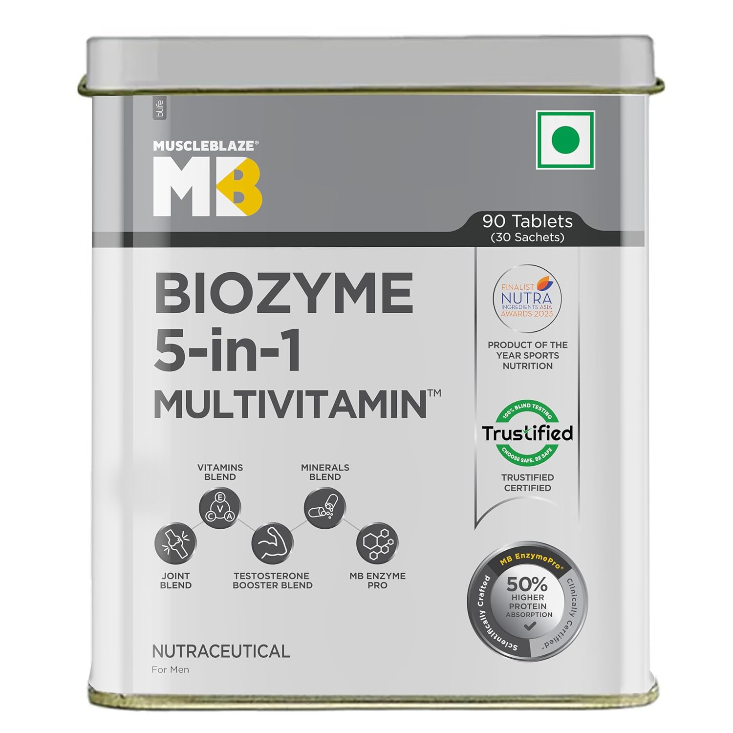 MuscleBlaze Biozyme Daily Multivitamin |  5-in-1 Supplement with Vitamins