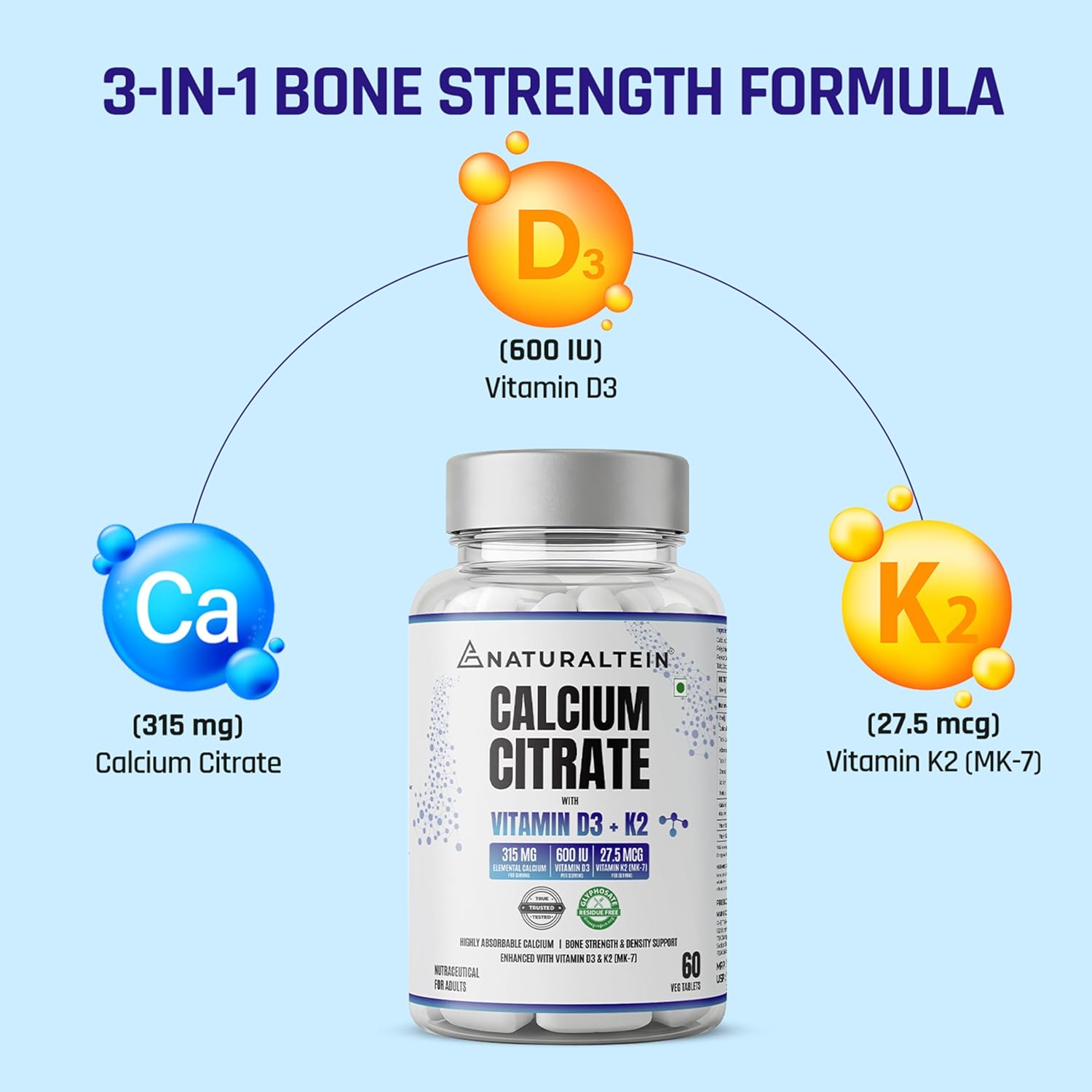 Calcium Citrate with Vitamin D3 & K2 MK7 view 5