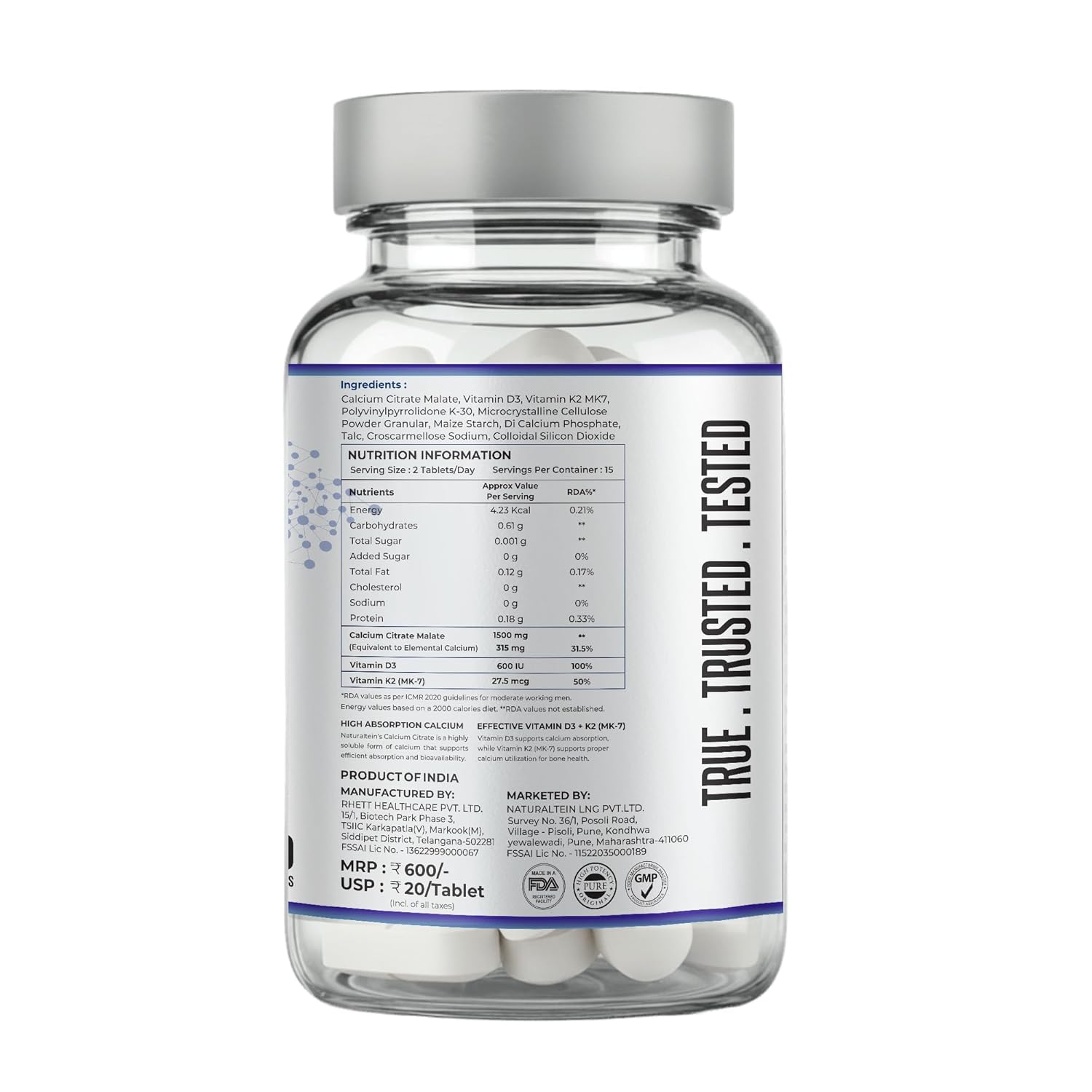 Calcium Citrate with Vitamin D3 & K2 MK7 view 3