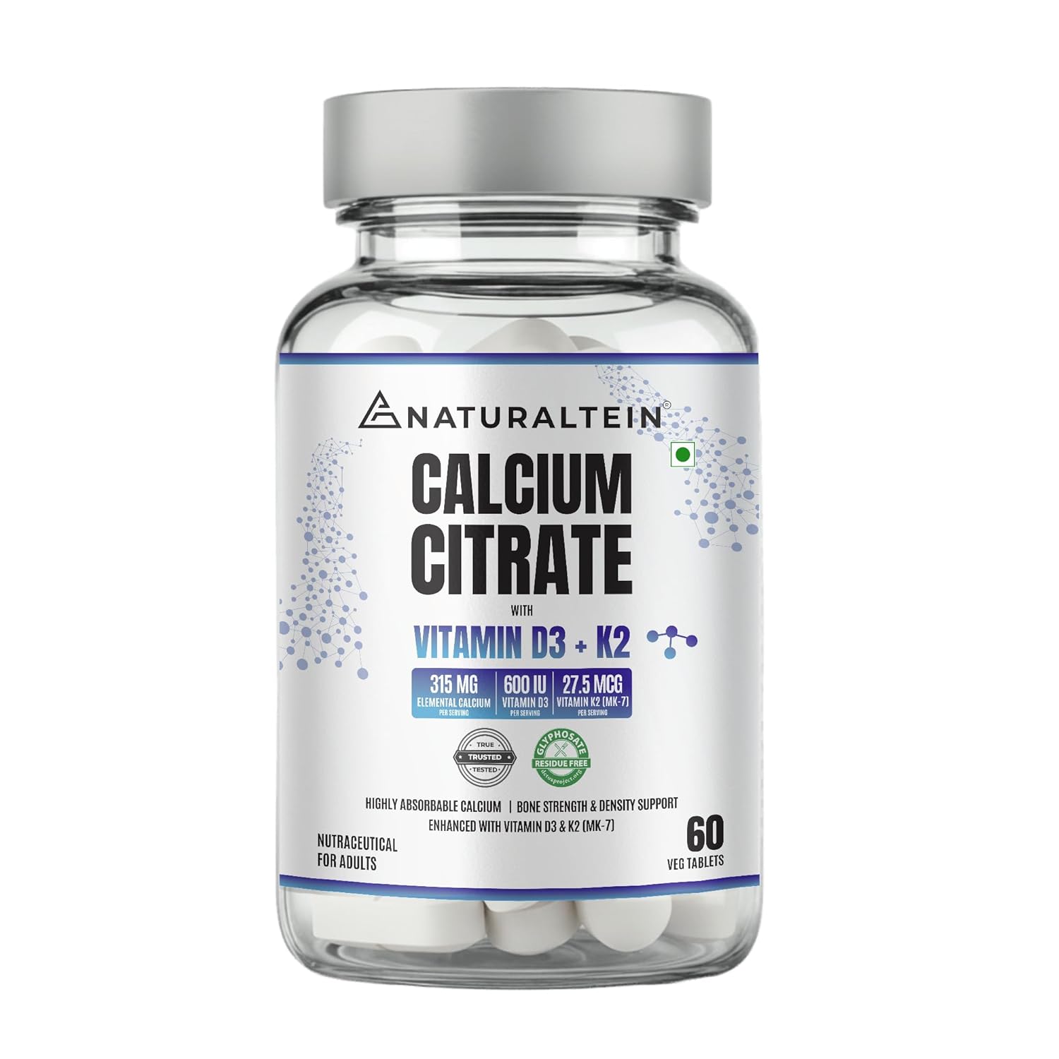 NATURALTEIN Calcium Citrate with Vitamin D3 & K2 (MK7)
