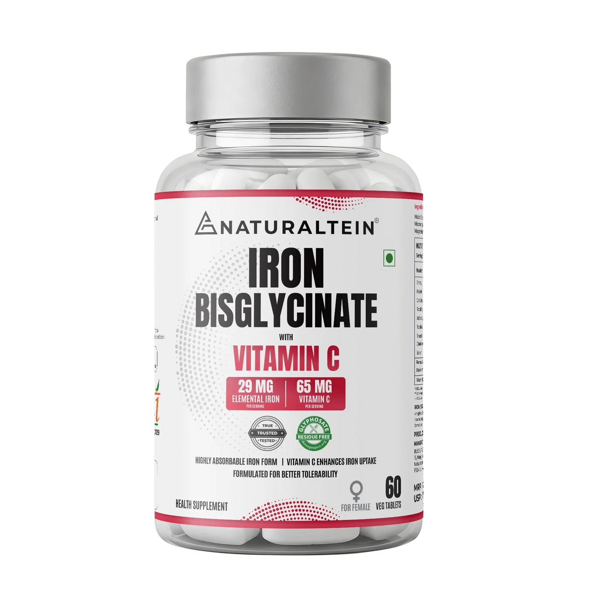 NATURALTEIN Iron Bisglycinate with Vitamin C For Women